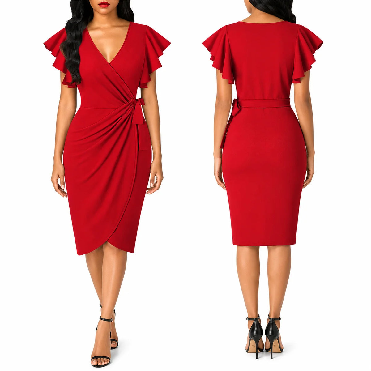 Women's V Neck Wrap  Party Dresses