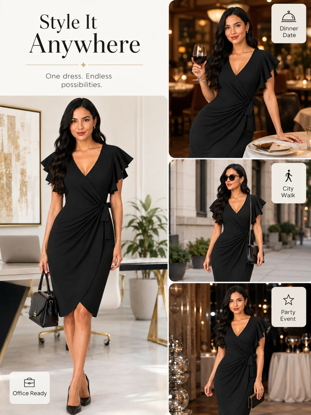 Women's V Neck Wrap  Party Dresses