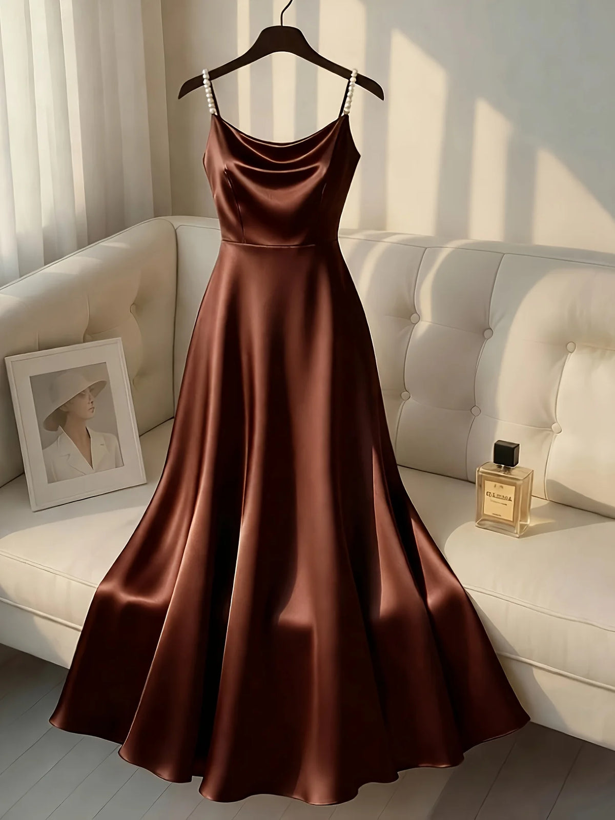 Pearl Strap Satin Slip Retro Dress. Simple in Design, Stylish and Elegant dress