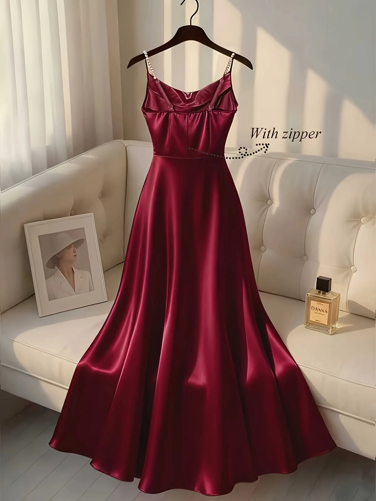 Pearl Strap Satin Slip Retro Dress. Simple in Design, Stylish and Elegant dress