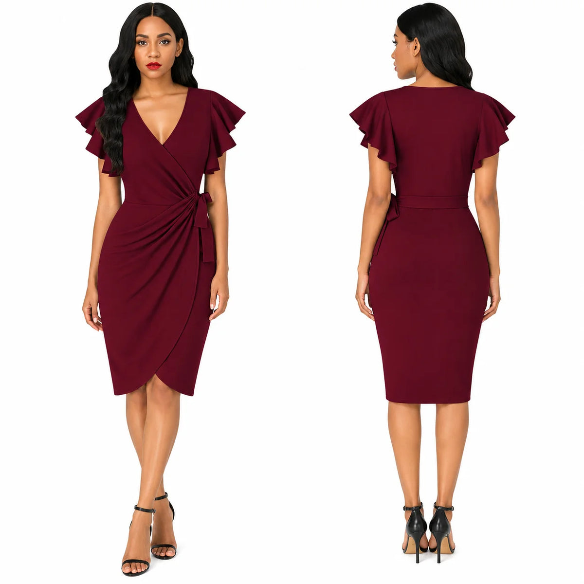 Women's V Neck Wrap  Party Dresses
