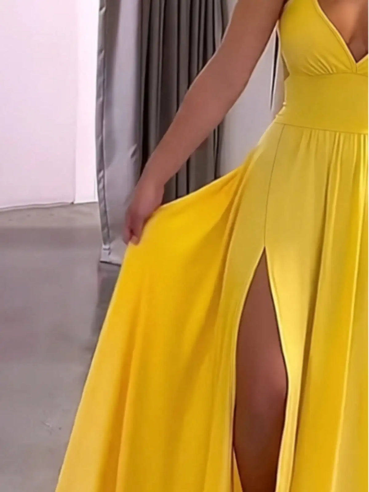 Slit Lace-Up Backless Camisole Dress, Elegant Sleeveless V-Neck Cinched Waist Dress