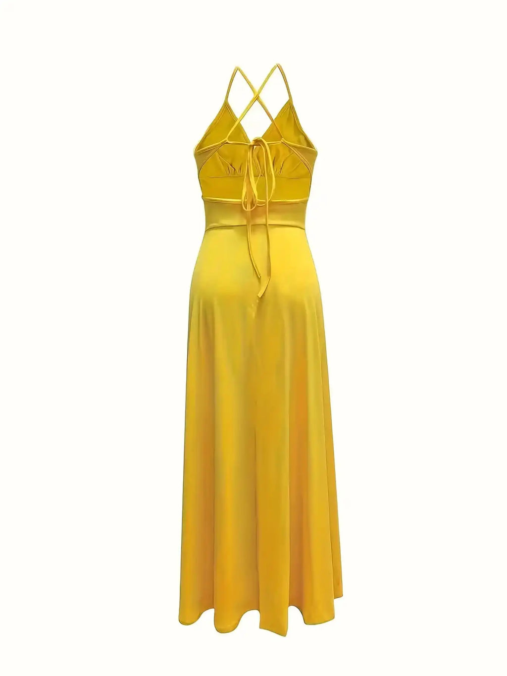Slit Lace-Up Backless Camisole Dress, Elegant Sleeveless V-Neck Cinched Waist Dress