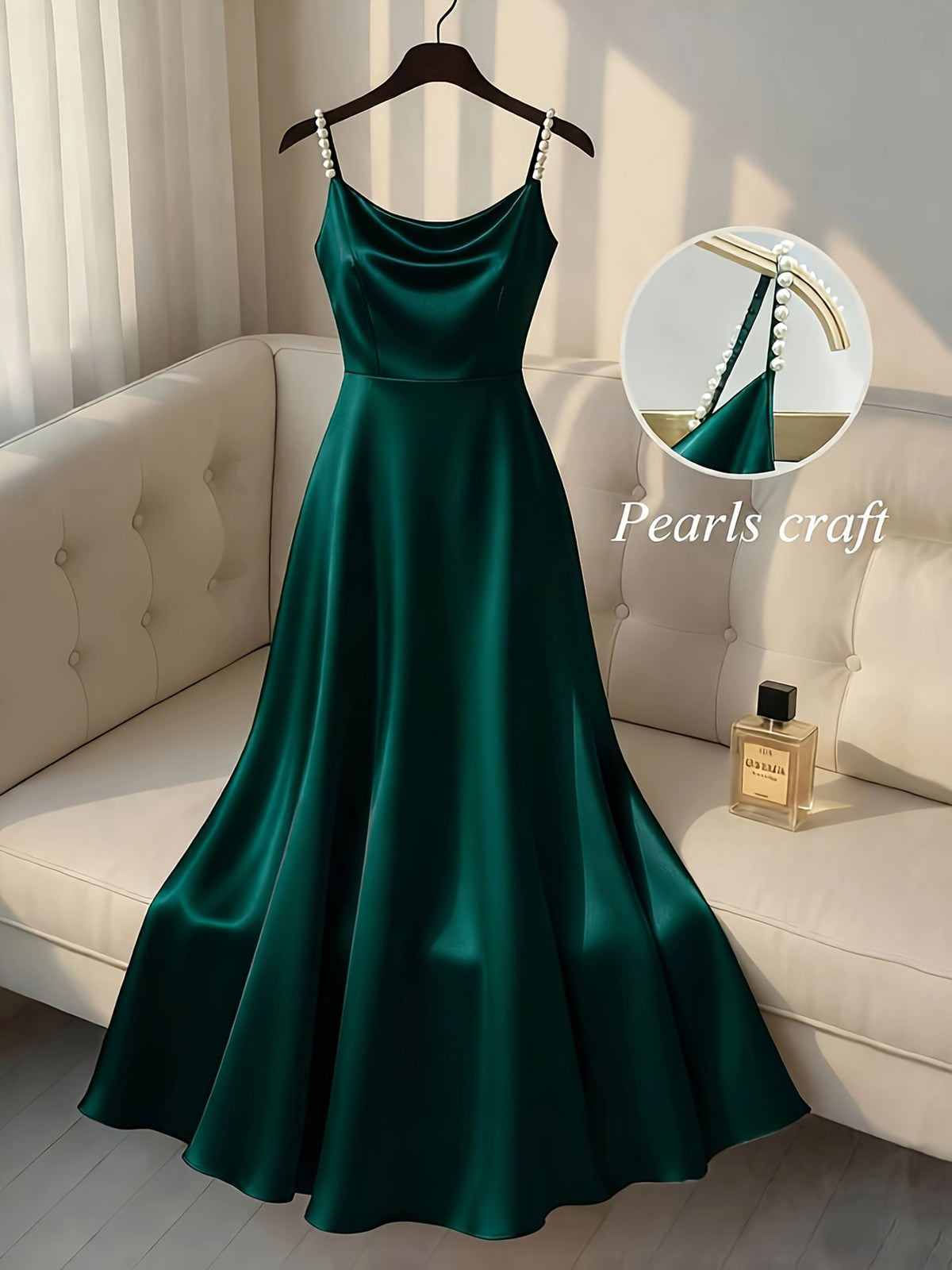 Pearl Strap Satin Slip Retro Dress. Simple in Design, Stylish and Elegant dress
