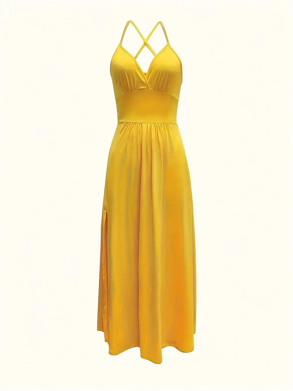 Slit Lace-Up Backless Camisole Dress, Elegant Sleeveless V-Neck Cinched Waist Dress