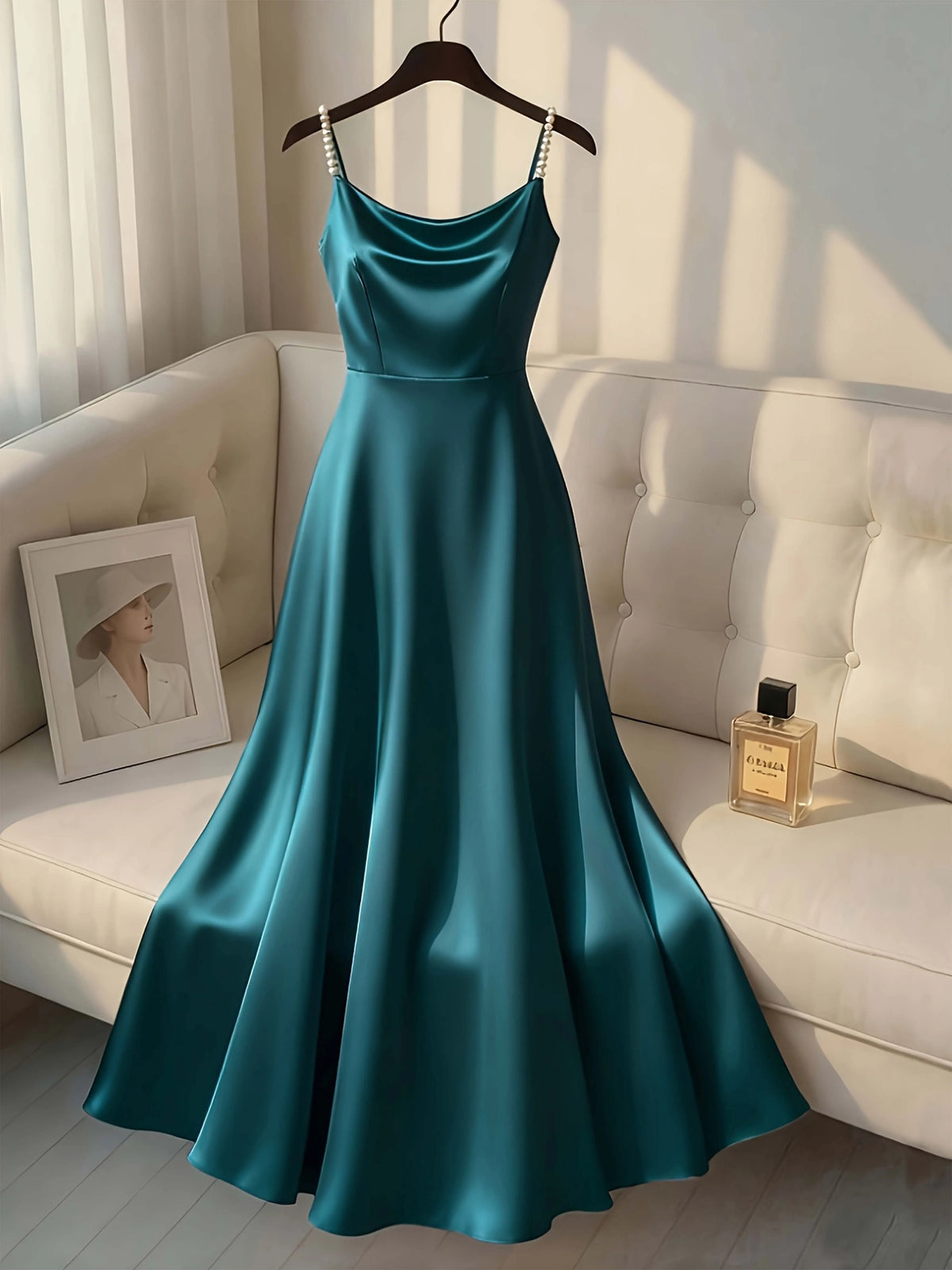 Pearl Strap Satin Slip Retro Dress. Simple in Design, Stylish and Elegant dress