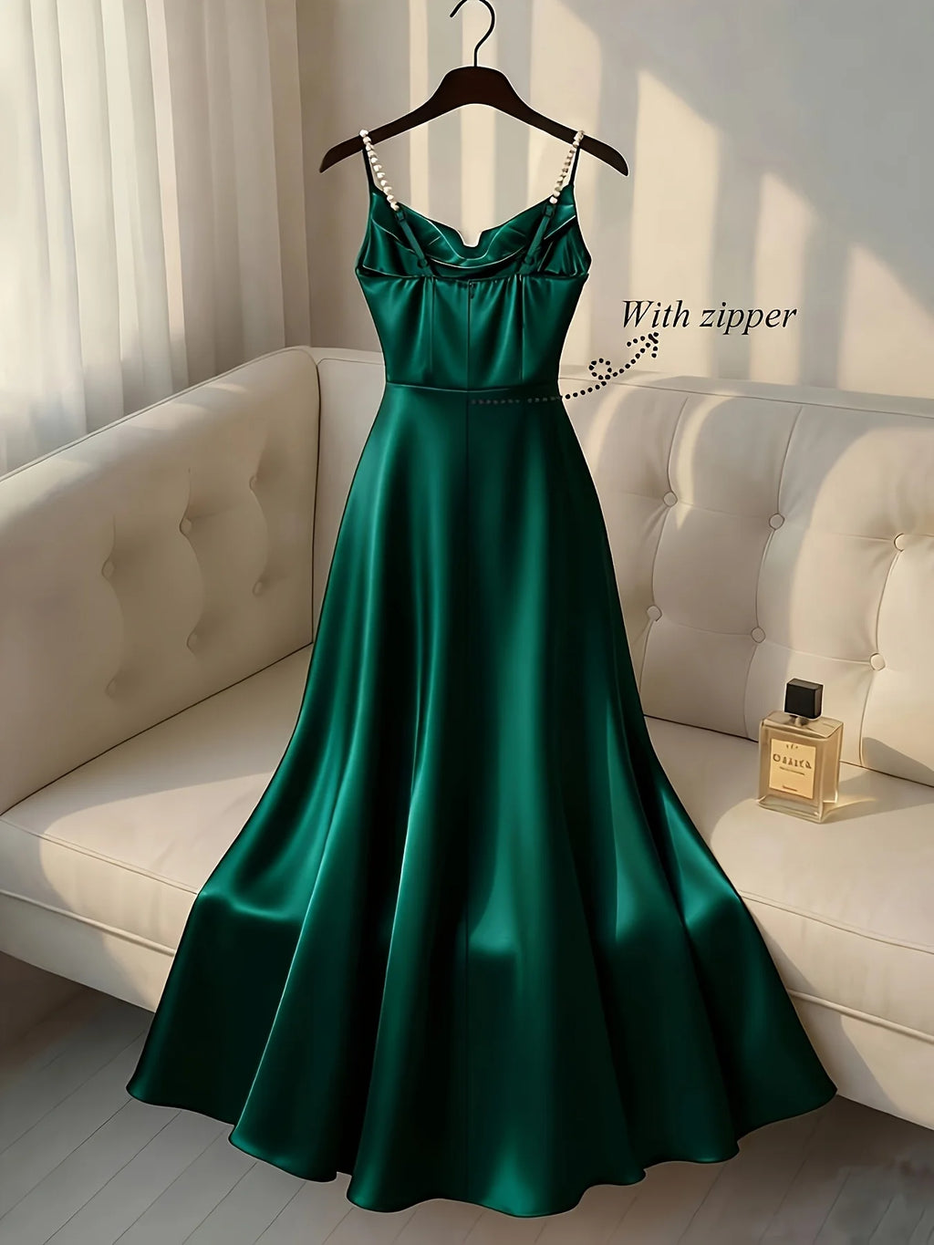 Pearl Strap Satin Slip Retro Dress. Simple in Design, Stylish and Elegant dress